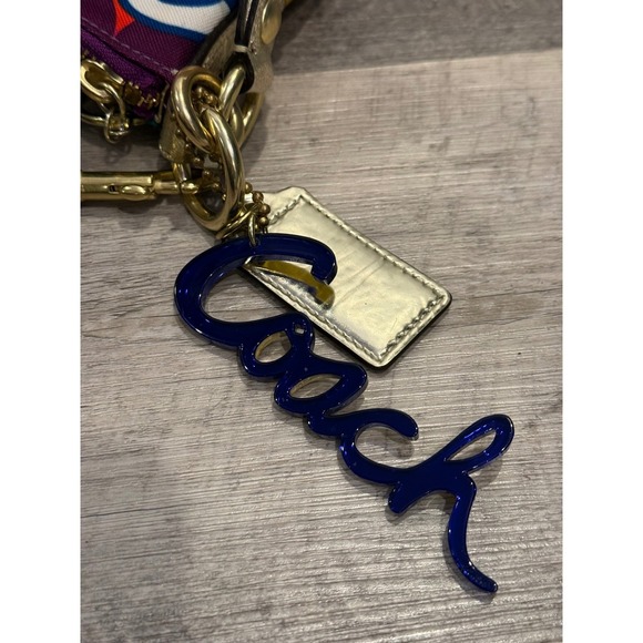 Coach Multicolor Op Art Print Canvas Leather Trim Shoulder Bag Purse Gold Chain - Picture 6 of 17